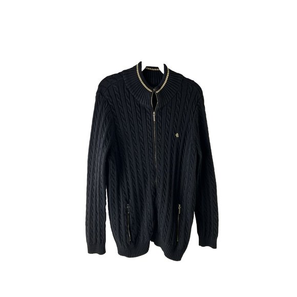 Lauren Ralph Lauren Stitched Cable Knit Full Zip Cardigan Sweater Bla - Picture 1 of 7